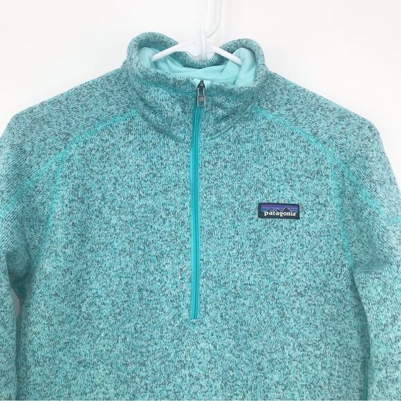 Patagonia Mint Green Gray Mottled Quarter Zip Knit Fleece Pullover - Picture 2 of 14